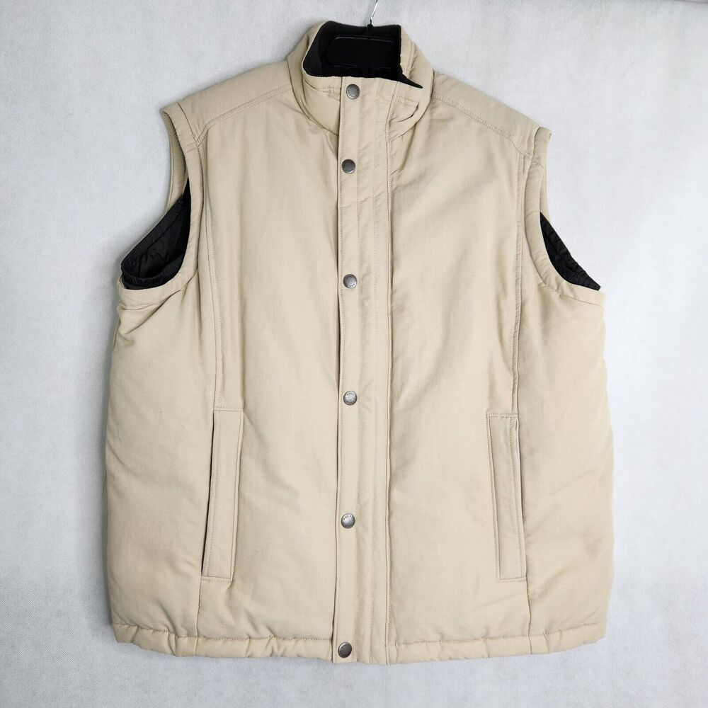 Woolrich Vest Mens Adult Large Tan Khaki Zip and Snap Closure Down Outdoors Coat